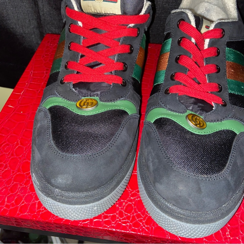 Gucci Screener Sneakers Mens 11 Black Suede Nylon Shoes